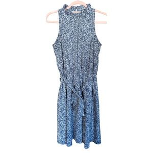 BTFBM Blue Floral Sundress M Sleeveless High Neck Tie Waist Midi Dress